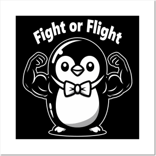 fight or flight penguin - black and white Posters and Art